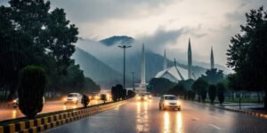Rain falls in different parts of Islamabad amid ongoing monsoon showers