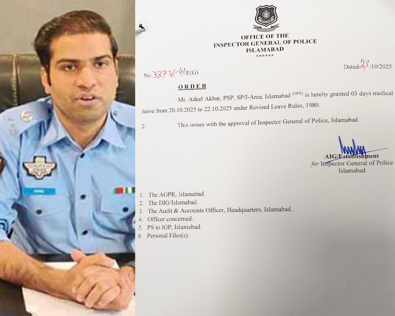 leave approval for SP Adeel Akbar