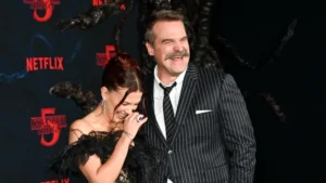 Millie Bobby brown and David Harbour at the premiere