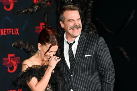 Millie Bobby brown and David Harbour at the premiere