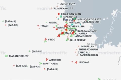 Shipping traffic at Karachi Port