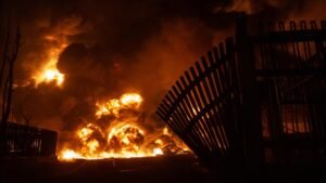oil tankers on fire